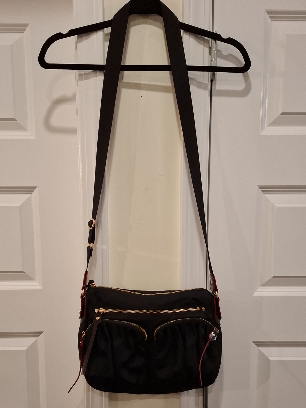 MZ Wallace Nylon Crossbody Bag Black Red Trim